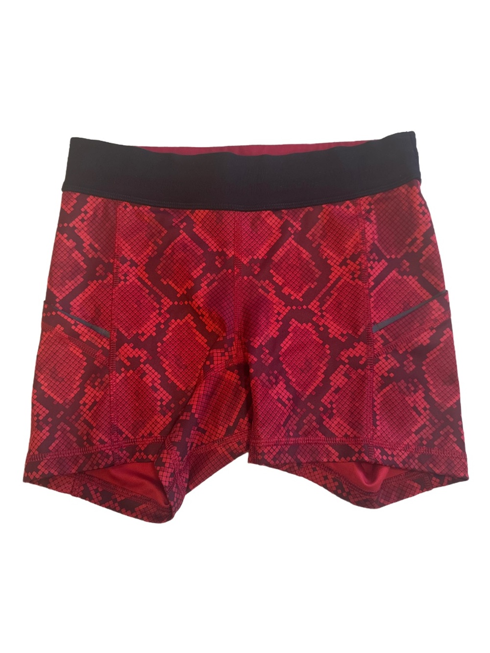 Lululemon Red Snake-Print Bike Shorts with Black Waistband Size 4 3.5” Inseam